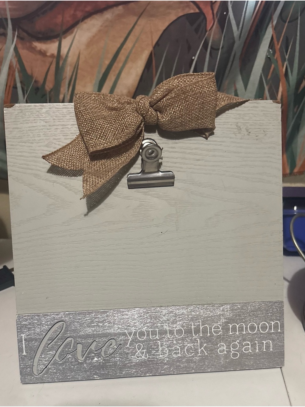Rustic White Wood Photo Clip with Burlap Bow - Home Accents